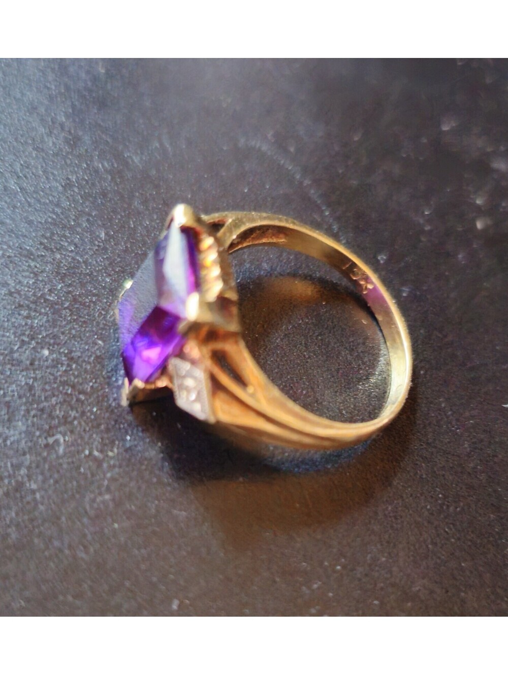 Vintage SP CO 10K Gold 2.5 ct Purple Amethyst & Diamond Art Deco Ring Sz 6 - Picture 12 of 13